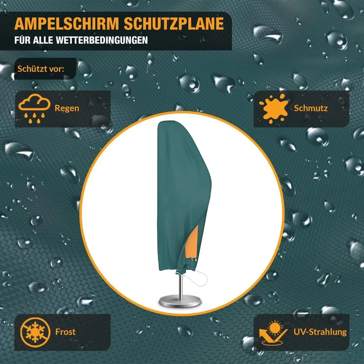 Kronenburg Sonnenschirm-Schutzhülle Schutzhülle Ampelschirm grün - Wetterfest, UV-beständig, 265 cm (Schutzhülle), Wasserdicht, winterfest, ideal für Schirme bis 500 cm Durchmesser – Bild 2