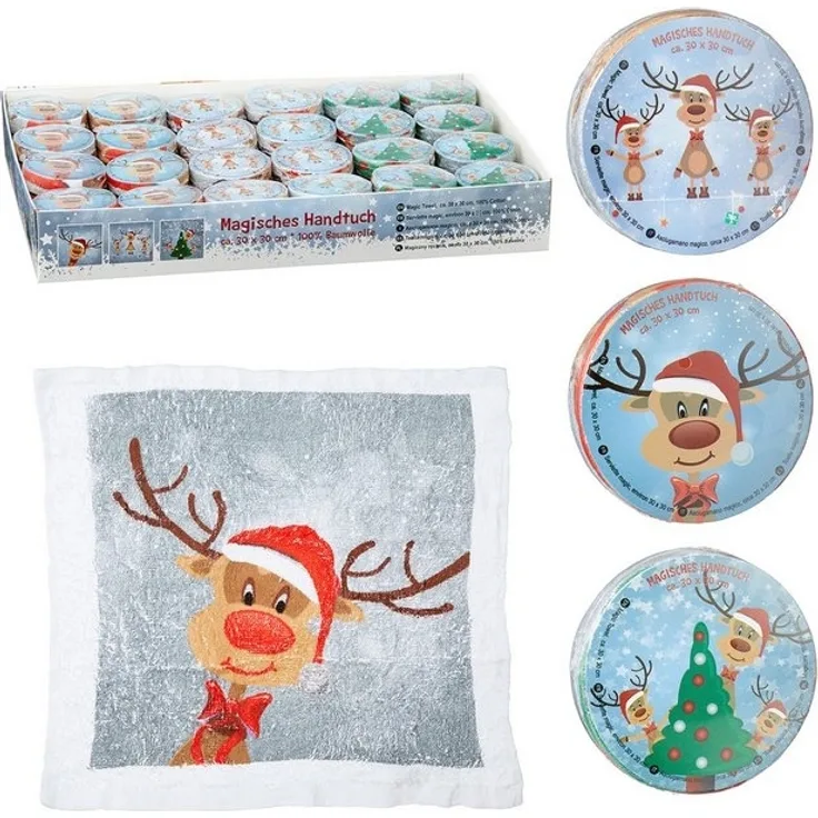 Annastore Gästehandtuch 6 x Magisches Handtuch Rentier Ole - Gästehandtücher Wichtelgeschenk, (6-St), 30 x 30 cm