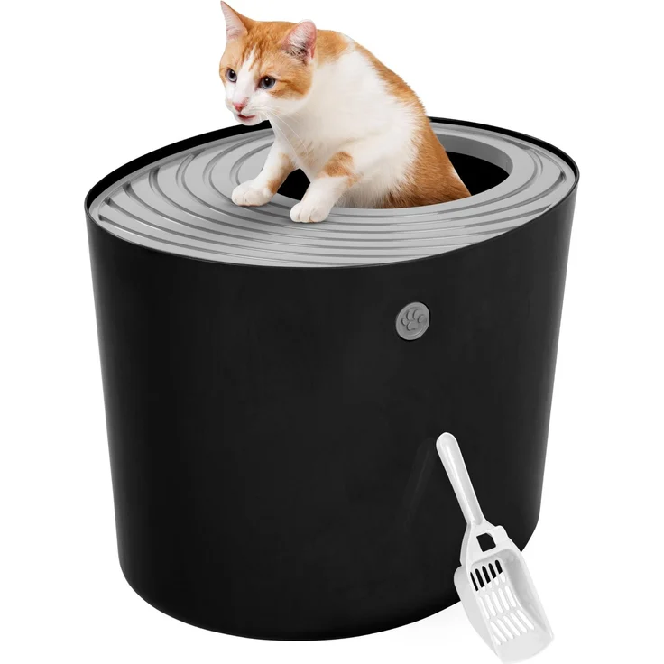 Iris Ohyama Katzenklo mit Schaufel, bis 7 kg, Schwarz/Grau, mit Deckel, Katzentoilette, leicht reinigen, Für große Katzen, Kätzchen, geschlossen, XXL Toilette, BPA-frei, Cat Litter Box, PUNT-530