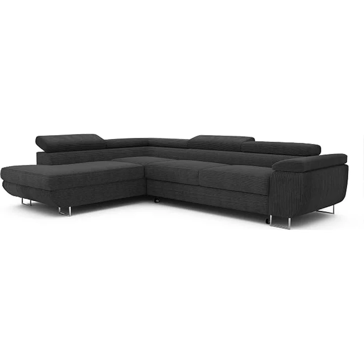 Idohome Ecksofa, Ausrichtung links, mit Schlaffunktion und Bettkasten, verstellbare Kopfstützen, Schwarz, 274x203 cm – Bild 1