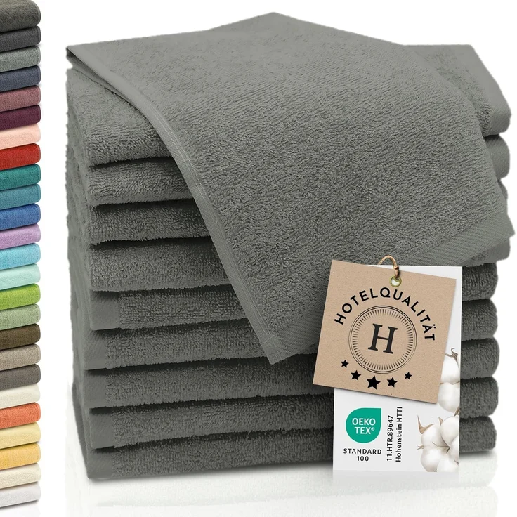 ZOLLNER 10er Set Gästetücher, Baumwolle, 30x50 cm, 420g/qm, taupe – Bild 1
