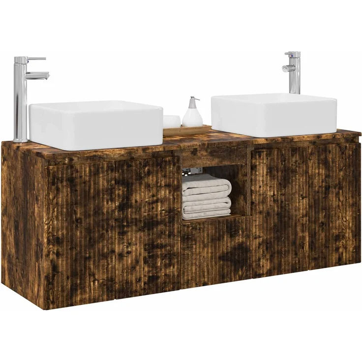vidaXL Badezimmerschrank-Set 3 stk. Geräucherte Eiche 129 x 41 x 80 cm 3405642 – Bild 3