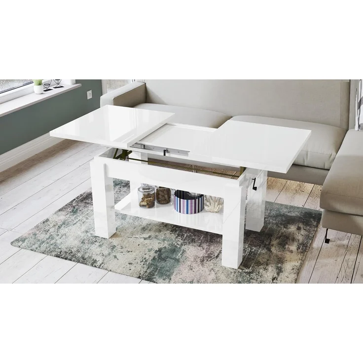 designimpex Couchtisch Couchtisch Astoria Weiß Hochglanz höhenverstellbar ausziehbar Esstisch, Funktionstisch, Wohnzimmertisch, Tisch, Esstisch, Sofatisch – Bild 8