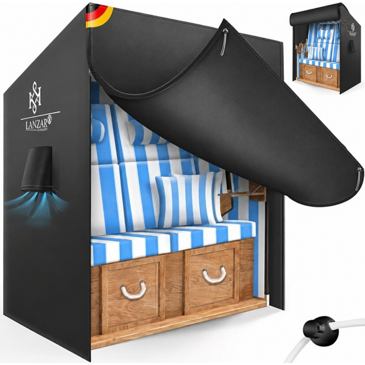 KESSER® Premium Strandkorb Schutzhülle mit Belüftungsöffnungen, Strandkorbhülle Wasserdicht, Winterfest UV-Beständiges, Schwerlast Reißfest 600D Oxford Gewebe Abdeckung (135x100x160/150cm) Schwarz, 135cm – Bild 8