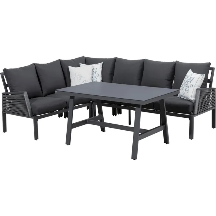 Primaster 'Apulia' Dining Lounge Set mit 3 Sofas und Tisch, Aluminium grau