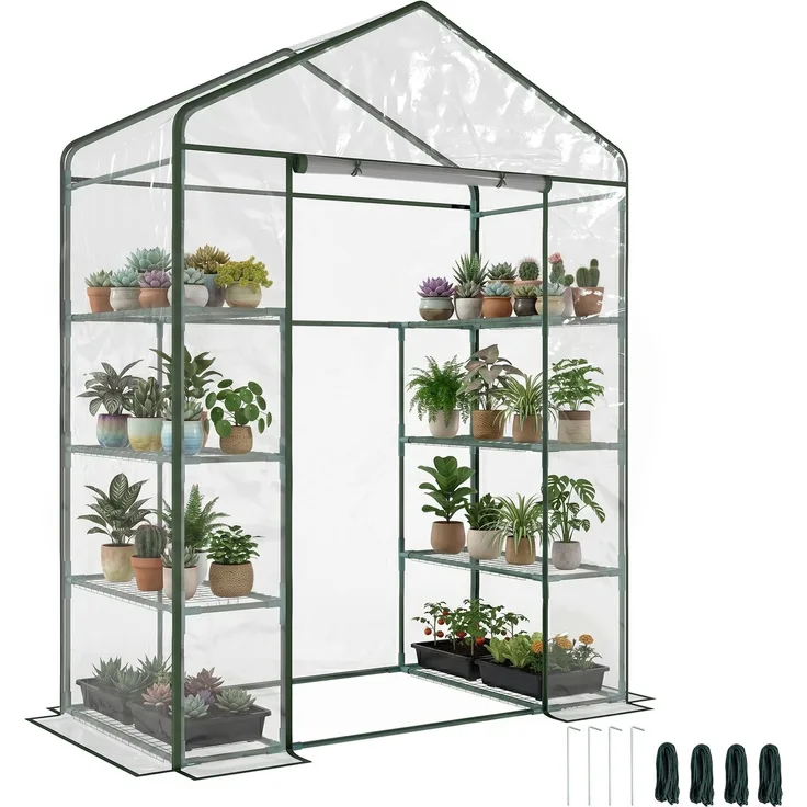 MELAYR, Gartengewächshaus mit 8 Ablagen, transparenter PVC-Abdeckung und Rolltür, 93 x 29,5 x 11,5 cm, Dunkelgrün