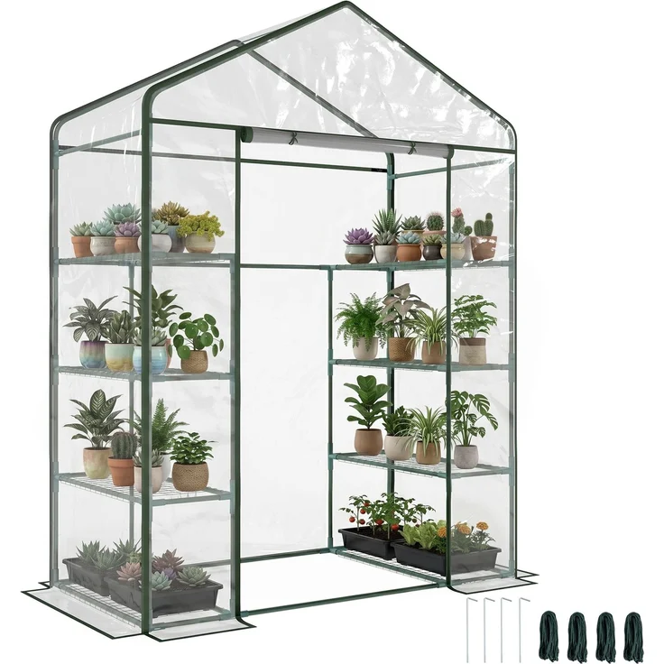 MELAYR, Gartengewächshaus mit 8 Ablagen, transparenter PVC-Abdeckung und Rolltür, 93 x 29,5 x 11,5 cm, Dunkelgrün – Bild 1