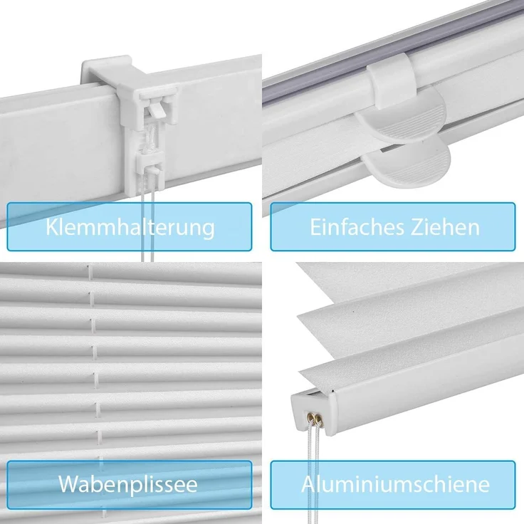 Sekey Plissee ohne Bohren 80x210cm, Weiß – Bild 3