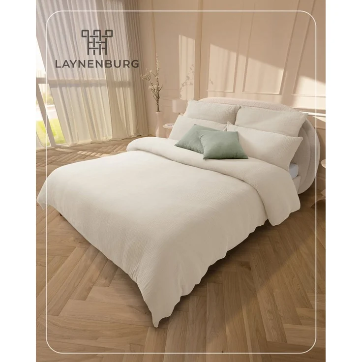 Laynenburg Bettwäsche Musselin aus 100% Baumwolle in 135x200 oder 155x220 cm, atmungsaktiv & bügelfrei – 2 lagig mit Reißverschluss & Haltebändern – Bild 2