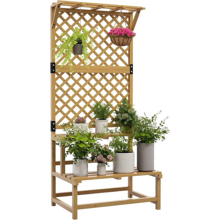 Outsunny Pflanzentreppe, Tannenholz, Gelb, 75L x 50B x 166H cm – Bild 1