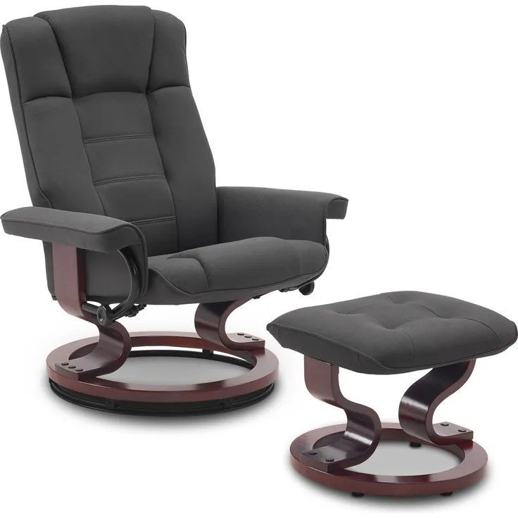 MCombo Relaxsessel mit Hocker, 360°drehbarer Fernsehsessel mit Liegefunktion, bis 120 Kg belastbarer TV-Sessel, moderner Ruhesessel für Wohnzimmer, Mikrofaser, 9019 (Dunkelgrau-Mikrofaser)