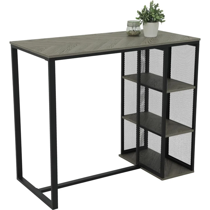 Hela Tische, Bartisch Bistrotisch Klara, Dekor Fischgrät Grau, Metall-Regal-Gestell, 120 x 60 x 103 cm – Bild 5