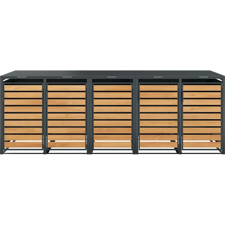 STEELSØN 'Kestra' Mülltonnenbox 5er je 120 Liter, anthrazit mit Holzoptik, Mülltonnenverkleidung aus Stahl, wetterfest, 102x62x294,5 cm, Müllbox für 5 Tonnen – Bild 10