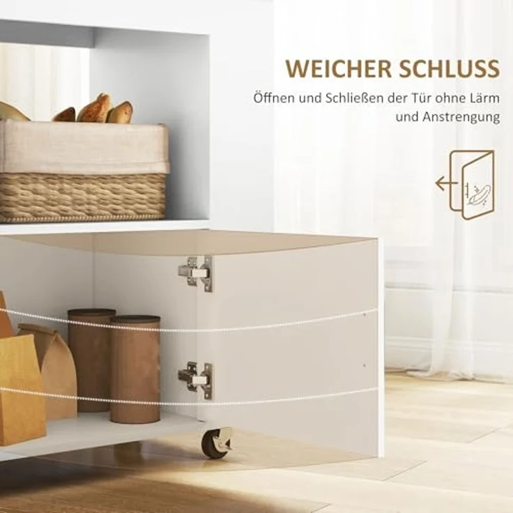 HOMCOM Küchenwagen Küchenwagen mit Schrank, Arbeitsplatte, Ablagen, Weinregalen, (Rollwagen mit Soft-Close-Scharnieren, 1 St, Kücheninsel), für Büro, 83x40x83cm, Eiche – Bild 5