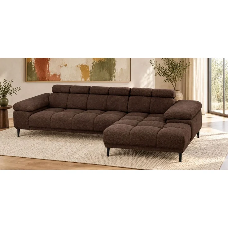 Ecksofa Schlafsofa SENVELIO RELAX inkl. Hocker Stoff Glam Schokobraun Ottomane Rechts – Bild 3