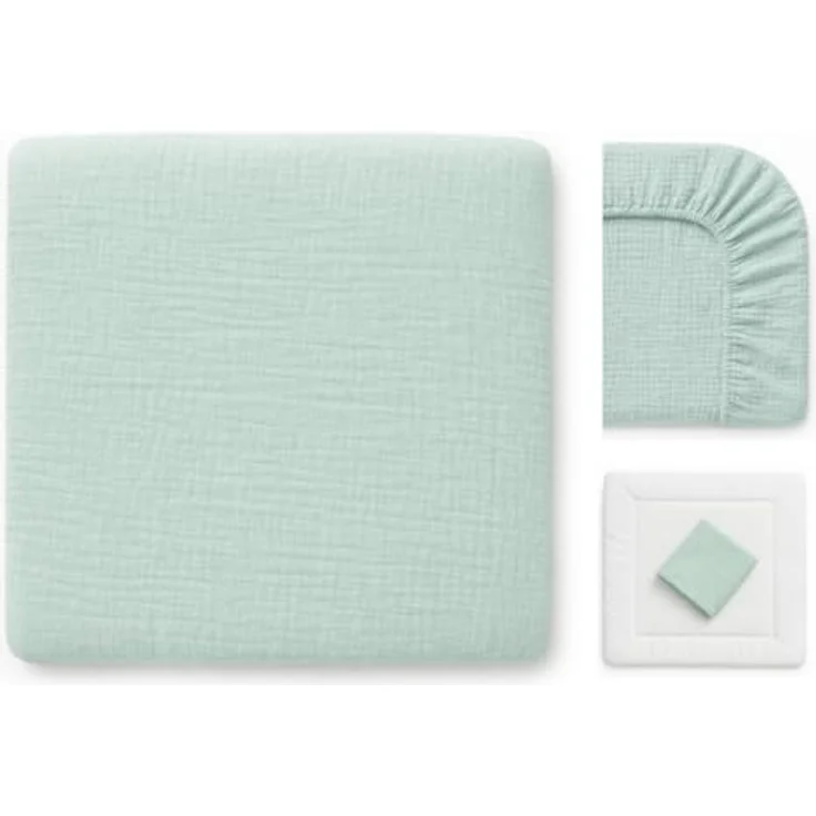 Wickelauflagenbezug 100% Baumwolle Musselin Bezug für Wickelauflage 85x75 und 75x75 cm – weicher Wickeauflagenüberzug, atmungsaktiv & waschbar MINT – Bild 2