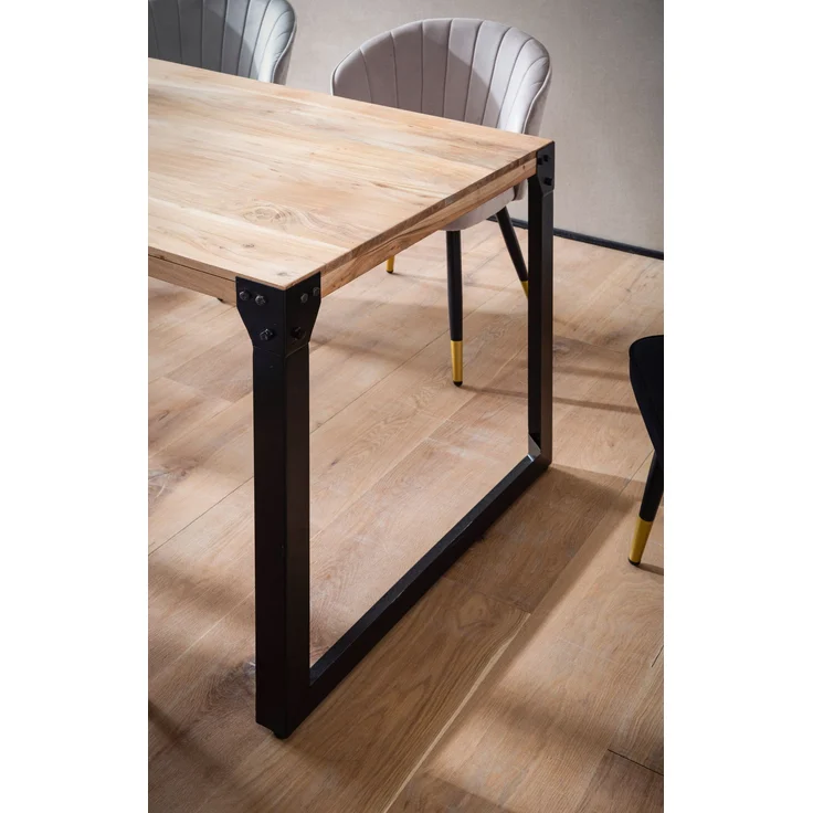 FineBuy Esstisch rechteckig Akazie Massivholz – Esszimmertisch im Industrial Design mit Metallgestell, Holz Küchentisch massiv – Bild 5