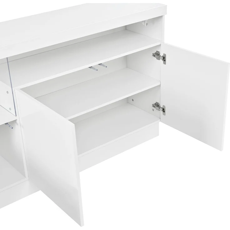 DESVIAE Sideboard mit LED-Beleuchtung und 3 Türen 140x80x36 cm aus PB und MDF Weiß – Bild 9