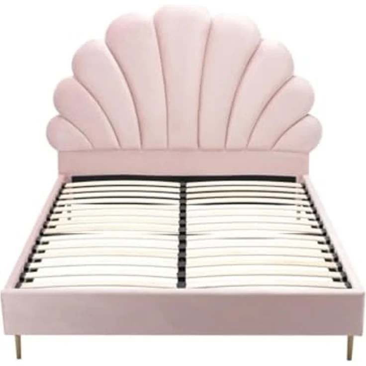 Vente-unique - LIVAYA Bett SamtStoff Puderrosa - B 205 cm x H 140 cm x L 166 cm – Bild 4