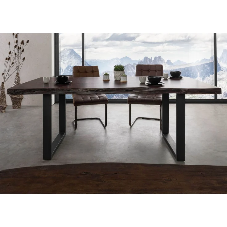 Baumtisch Akazie 220x100x77 braun lackiert / U-Beine anthrazit matt FREEFORM 5 – Bild 2