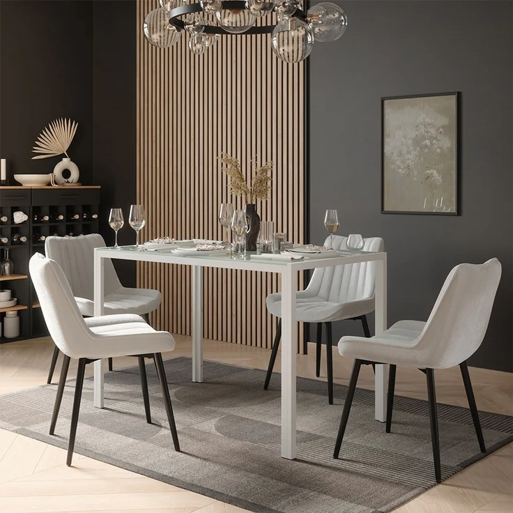 Esstisch Set Grand Weiß 120 x 70 cm mit 4 Stühlen (Beige) Vicco – Bild 3