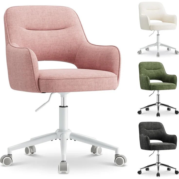 MALOL Drehstuhl Bürostuhl höhenverstellbar, Schreibtischstuhl mit Rollen, Bürostuhl Ergonomisch mit Armlehnen, 360° drehbar, Office Chair Design für Büro, Homeoffice, Wohnzimmer, Rosa
