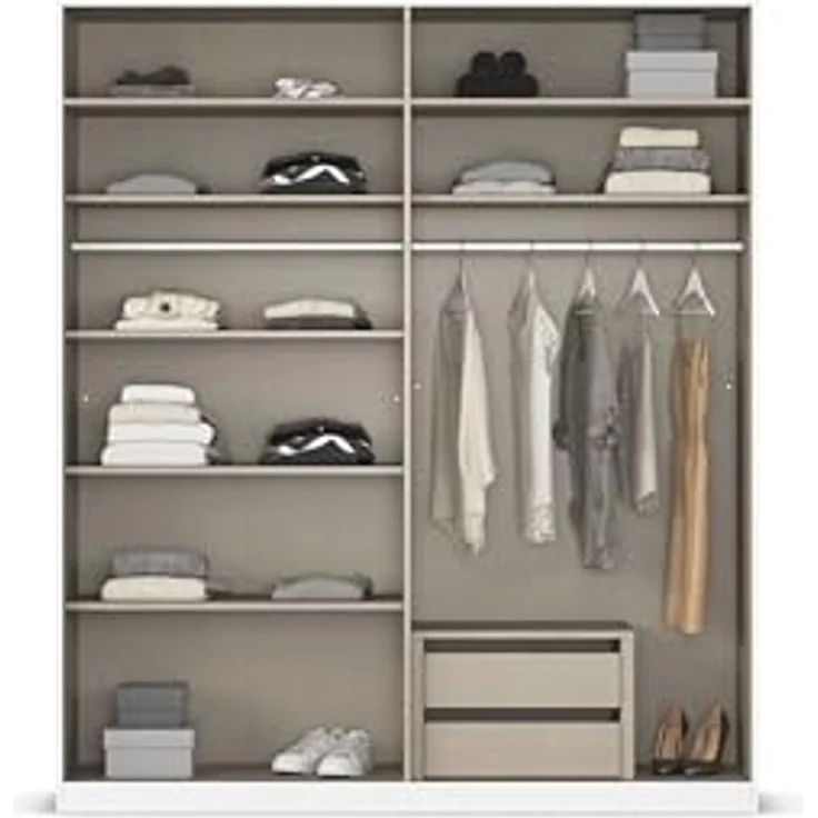 Rauch Möbel Alabama, Kleiderschrank für Schlafzimmer, Kinderzimmer, Wohnzimmer, Garderobe, Flur, 4-türig, Spiegel, mit Zubehör Premium, Farbe Beige/Eiche Artisan. Holz, Breite 181 cm – Bild 6