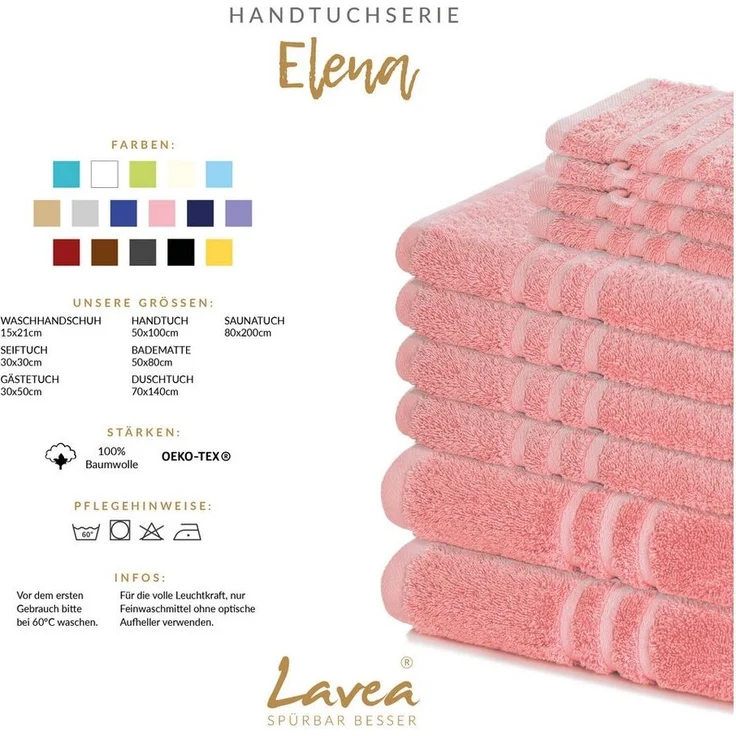 Lavea Badetuch Elena 2er Set Badetücher 100x150 cm, Duschtuch, 500 g/m² Frottier, weich & saugstark, pflegeleicht – Bild 2