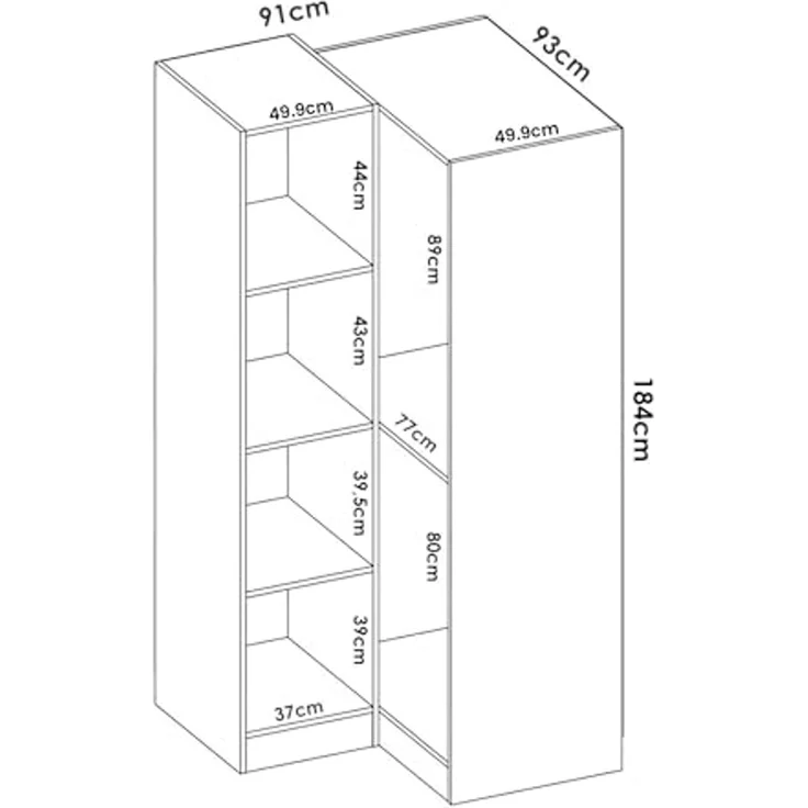 Dmora - Kleiderschrank 2 Türen Elgon, Eckschrank für Schlafzimmer, Eckschrank, 91x93h184 cm, 91x93h184 cm, Eiche – Bild 2