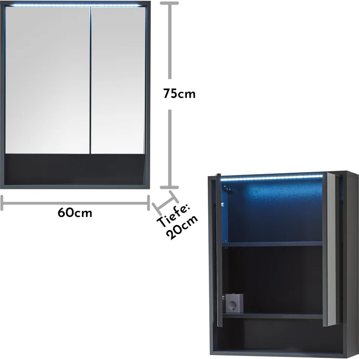 Badezimmerspiegelschrank >Lucera< in Grau aus Glas - 60x75x20cm (BxHxT) – Bild 8