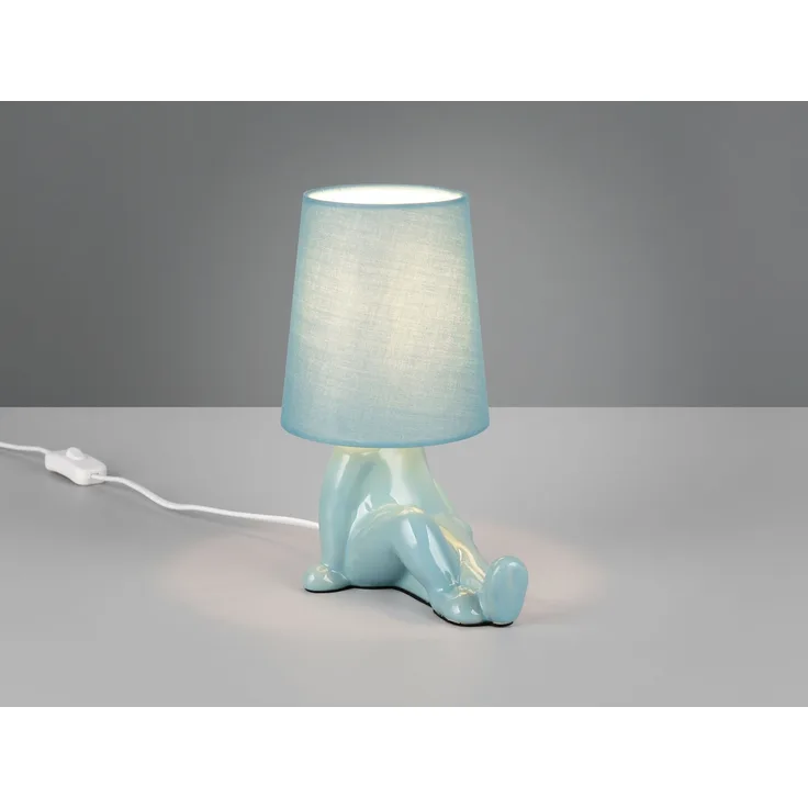 LED Tischlampe Keramik Blau mit Stoffschirm, Höhe 24,5cm
