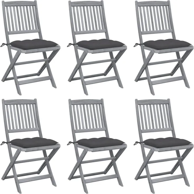 vidaXL Klappbare Gartenstühle 6 Stk. mit Kissen Massivholz Akazie 3065449