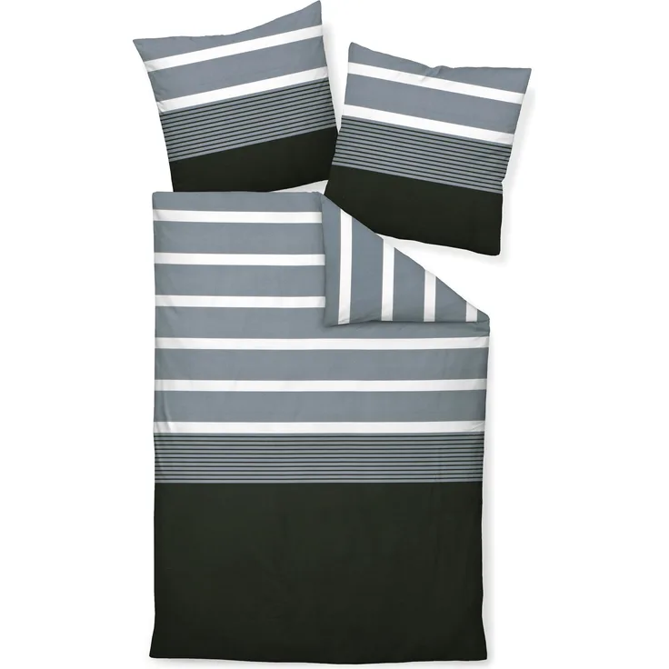 Janine Mako-Satin Bettwäsche J. D. 8468-08 Silber Schwarz