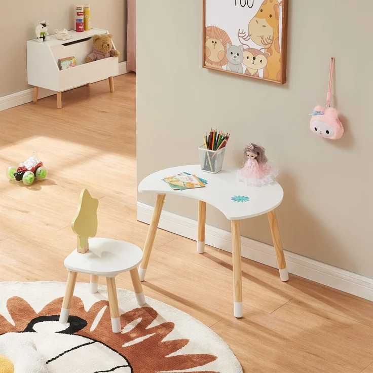 Kinderschreibtisch mit Stuhl Lallega Mond- und Stern-Design Weiß [en. casa] – Bild 2