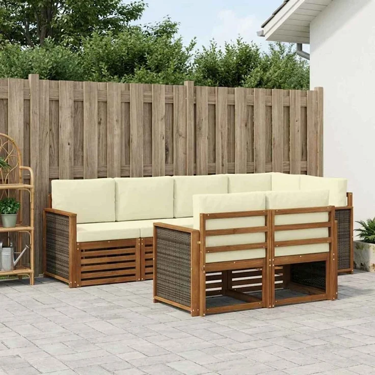vidaXL Outdoor-Sofagarnitur 7 stk. 7-Sitzer Natur und Creme 3384466 – Bild 1