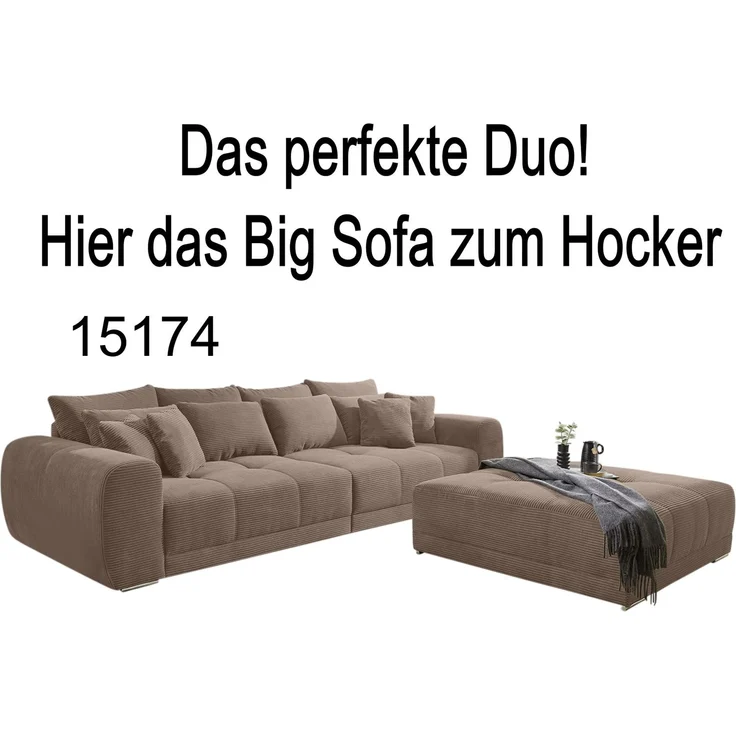 Polsterhocker XXL für Big-Sofa 120x120, Federkern Polstersitz Cord Braun Taupe – Bild 6