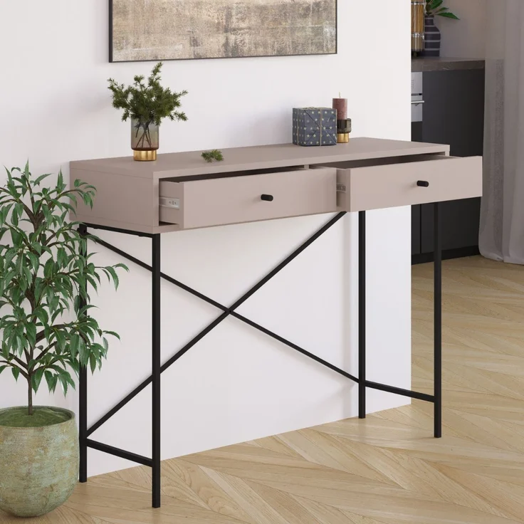 Calicosy 'TITAN' Konsole mit 2 Schubladen Farbe Mokka und Metallbeine - L110 cm - Braun – Bild 4