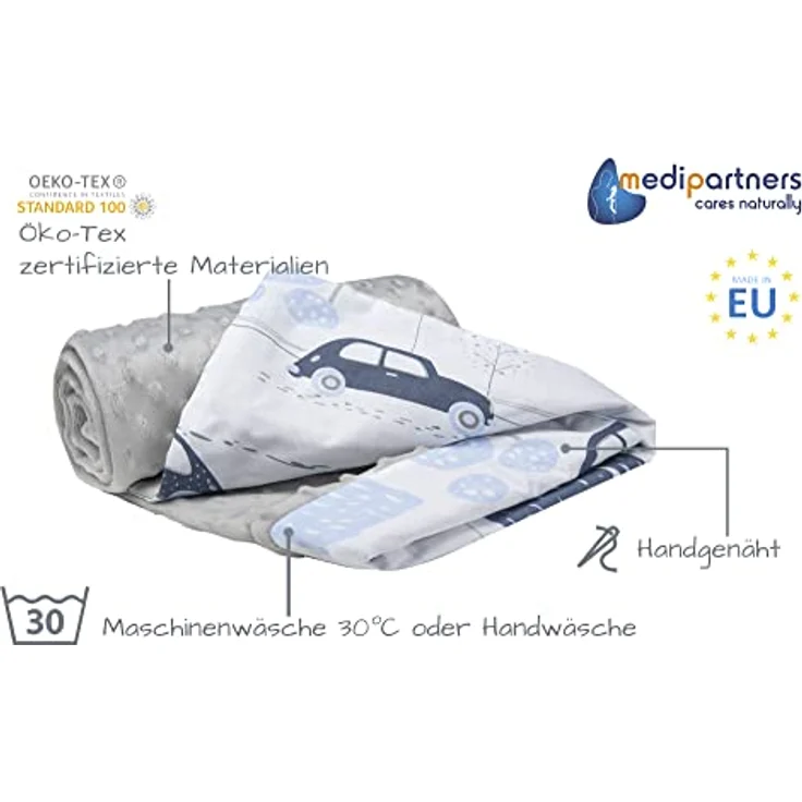 Medi Partners Babydecke Baby Decke Neugeborenen - Kuscheldecke Geschenk Babydecken 75x100cm für Kleinkinder Mädchen Krabbeldecke Kinderbett Kinderwagen 100% Baumwolle (Retro-Autos mit grauem Minky) – Bild 3