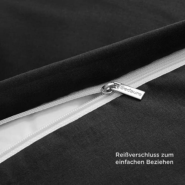 BEDSURE Bettwäsche 135x200 2teilig Schwarz - Bettwäsche Schwarz 1 Bettbezug 135x200 cm + 1 Kissenbezug 80X80 cm, ÖKO-TEX Bettwäsche-Sets Polyester Mikrofaser mit Reißverschluss – Bild 8