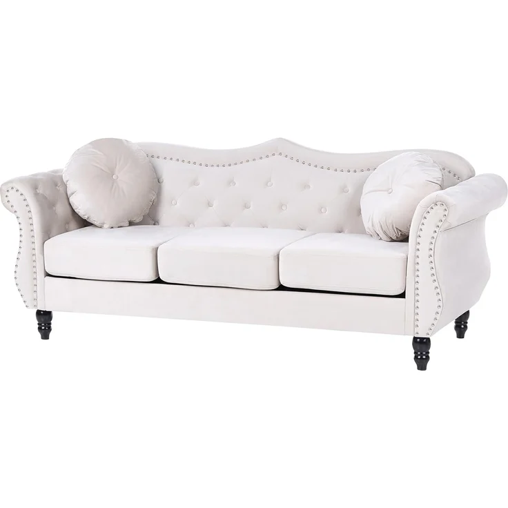 Sofa 3-Sitzer SKIEN Samtstoff Hellbeige – Bild 4