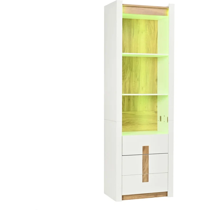 Vitrinenschrank 63 x 41,5 x 200 cm mit Bluetooth-LED und 3 Schubladen, mattweiß – Bild 7