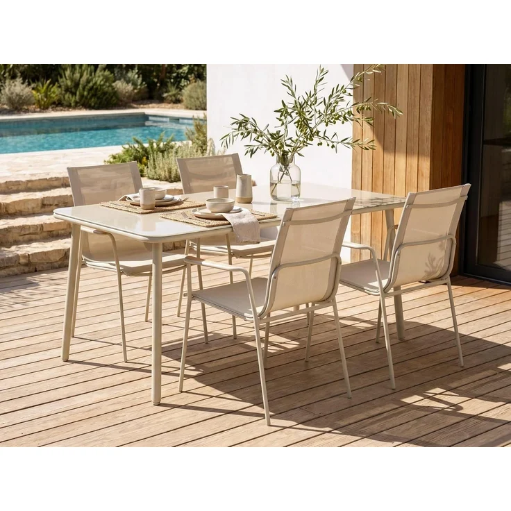Gartentisch CARAVINO 160 cm 90 cm Metall Hellbeige – Bild 2