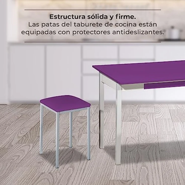 ASTIMESA - Gepolsterter Küchenhocker - Solide und Feste Struktur - Gestell Farbe Aluminium und Sitzfläche aus Kunstleder - Sitzfarbe: Aubergine, Lieferumfang: 2 Stück, Maße: 35 x 35 x 45 cm – Bild 4