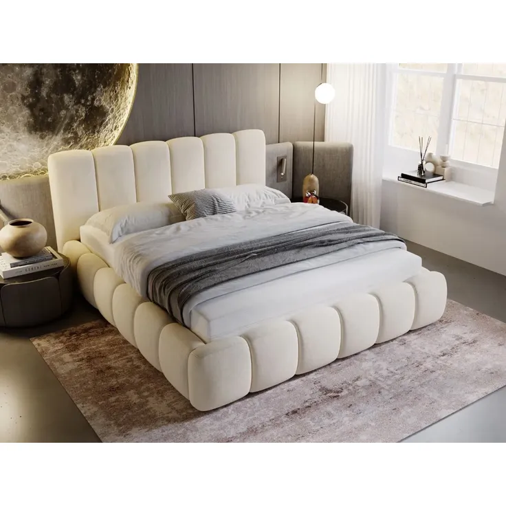 GRAINGOLD Cloud Bett 140x200, Polsterbett mit Bettkasten, Velvet-Stoff, mit Kopfteil, Beige – Bild 4