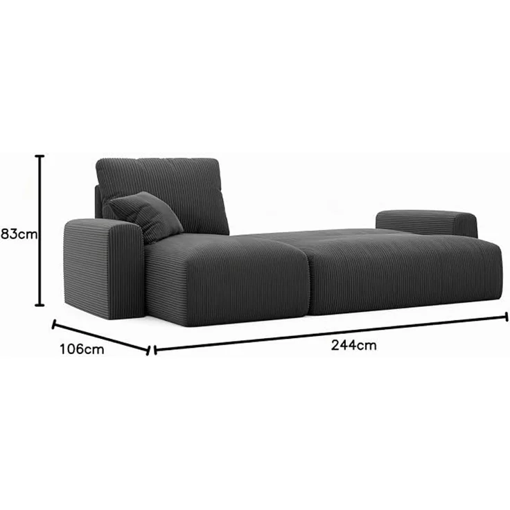 Ecksofa aus Cord mit Schlaffunktion (3-Sitzer, mit Stauraum) – Wohnzimmer-Ecksofa, Anthrazit-Schwarz – Bild 2