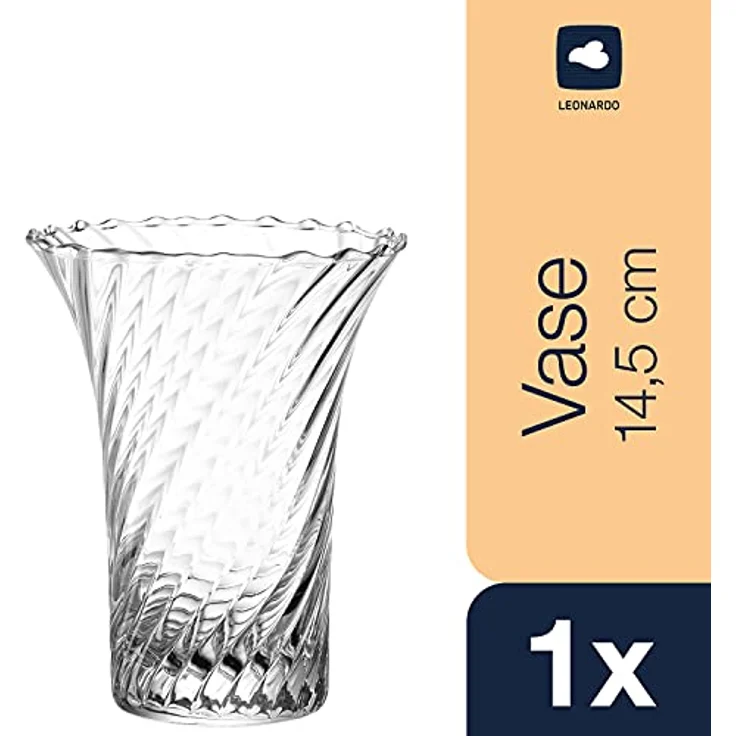 LEONARDO HOME Ravenna Blumenvase aus 3D veredeltem Glas, handgefertigte, geschwungene Tischvase, klassisches Design, transparent, Höhe: 14,5 cm, Unikat – Bild 2