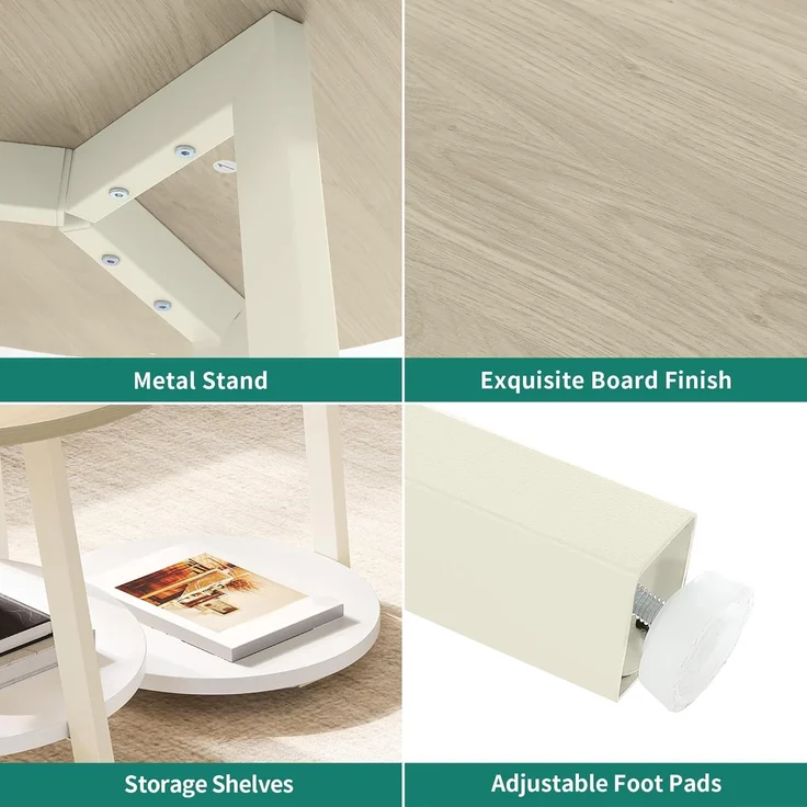 YITAHOME 2er Set Couchtisch Set Rund, Wohnzimmertisch mit Stauraum, Beistelltisch 2er Set Stapelbar mit Holzplatte und Metallrahmen, C-förmiger Beistelltisch, Couch Tisch Wohnzimmer, Eiche – Bild 6