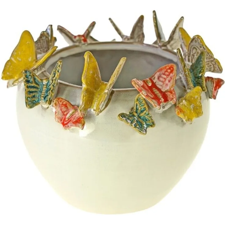 Vase mit Schmetterling Weiß aus Steingut 18 cm moderne Deko Indoor stilvoll