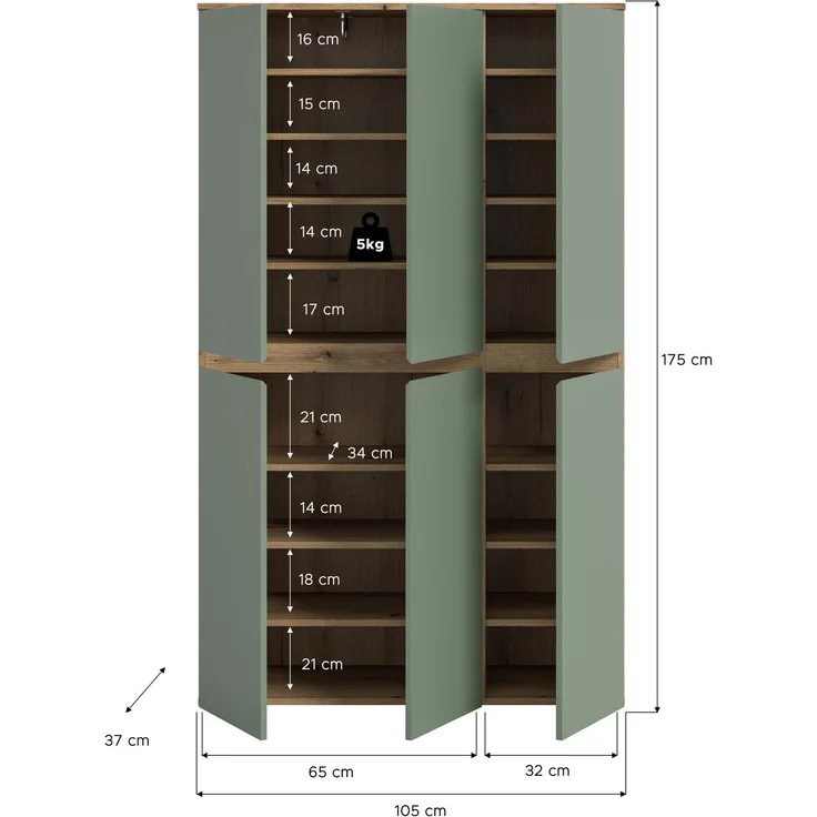 Universalschrank (B/H/T: 105x175x37 cm) in Smoke Green Nachbildung und Evoke Oak Nachbildung – Bild 4