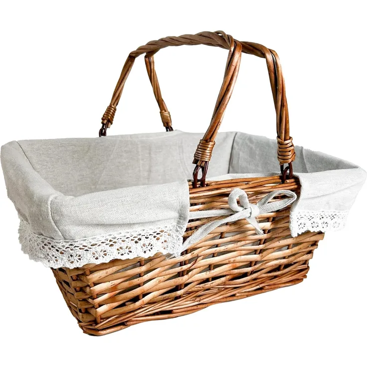 Kobolo Dekokorb Weidenkorb Korb - Klapphenkel - mit Leinentextil, in Handarbeit hergestellt